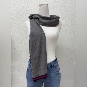 Gucci Web-Stripe Gray Scarf with Red & Blue Trim